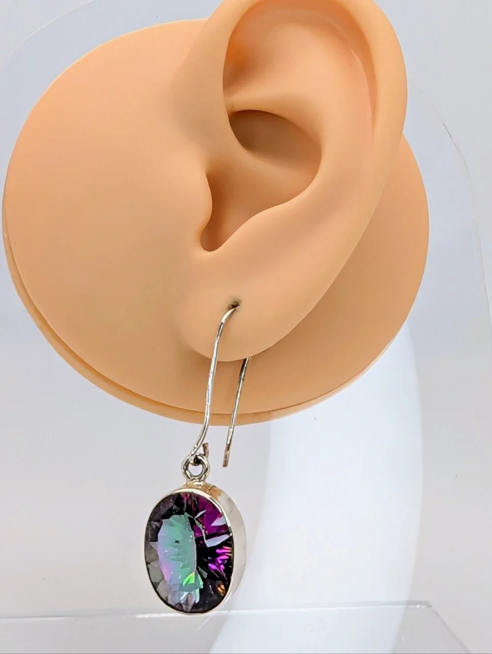 Large Mystic Topaz Oval S925 Sterling Silver Gemstone Dangle Earrings